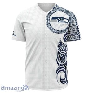 Seattle Seahawks Baseball Jersey - Polynesian Design Seahawks Shirt White Product Photo 2