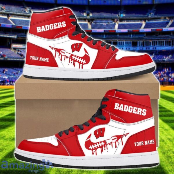 Wisconsin Badgers Air Jordan 1 Shoes Sport Hightop Sneakers For Men And Women Custom Name Product Photo 1