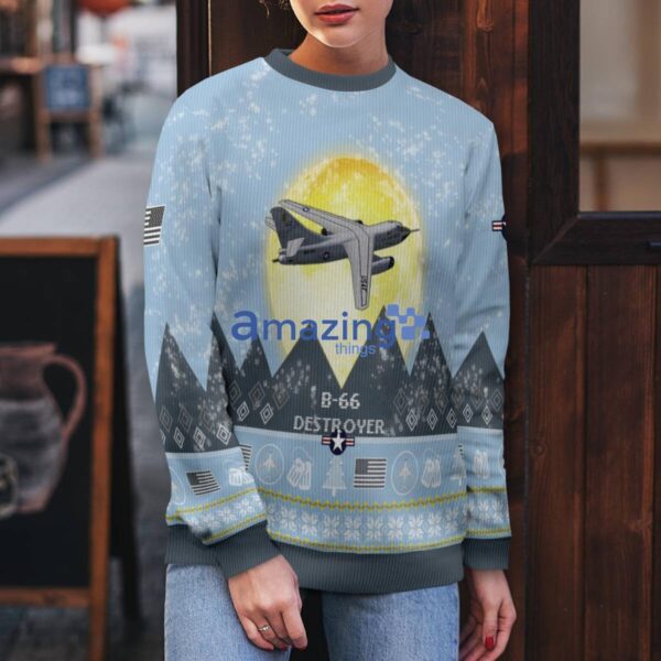 B-66 Destroyer B66 Light Blue Aircraft Moonlight 3D Ugly Christmas Sweater Christmas Gift Product Photo 5