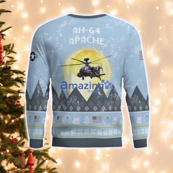 AH-64 Apache AH64 Light Blue Aircraft Moonlight 3D Ugly Christmas Sweater Christmas Gift Product Photo 3