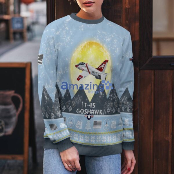 T-45 Goshawk T45 Light Blue Aircraft Moonlight 3D Ugly Christmas Sweater Christmas Gift Product Photo 5