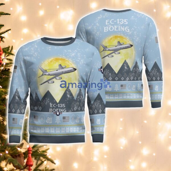 Boeing EC-135 EC135 Light Blue Aircraft Moonlight 3D Ugly Christmas Sweater Christmas Gift Product Photo 1