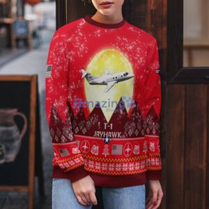 T-1 Jayhawk T1 USAF Aircraft Moonlight Red Color Ugly Christmas Sweater Christmas Gift Product Photo 4