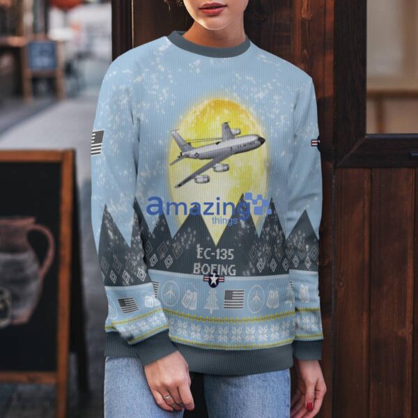 Boeing EC-135 EC135 Light Blue Aircraft Moonlight 3D Ugly Christmas Sweater Christmas Gift Product Photo 5