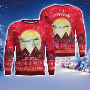 T-1 Jayhawk T1 USAF Aircraft Moonlight Red Color Ugly Christmas Sweater Christmas Gift Product Photo 1