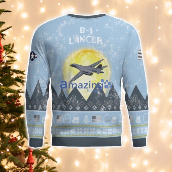 B-1 Lancer B1 Light Blue Aircraft Moonlight 3D Ugly Christmas Sweater Christmas Gift Product Photo 3