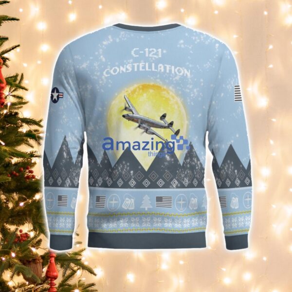 C-121 Constellation C121 Light Blue Aircraft Moonlight 3D Ugly Christmas Sweater Christmas Gift Product Photo 3