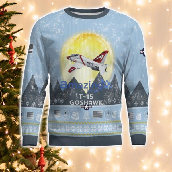 T-45 Goshawk T45 Light Blue Aircraft Moonlight 3D Ugly Christmas Sweater Christmas Gift Product Photo 2