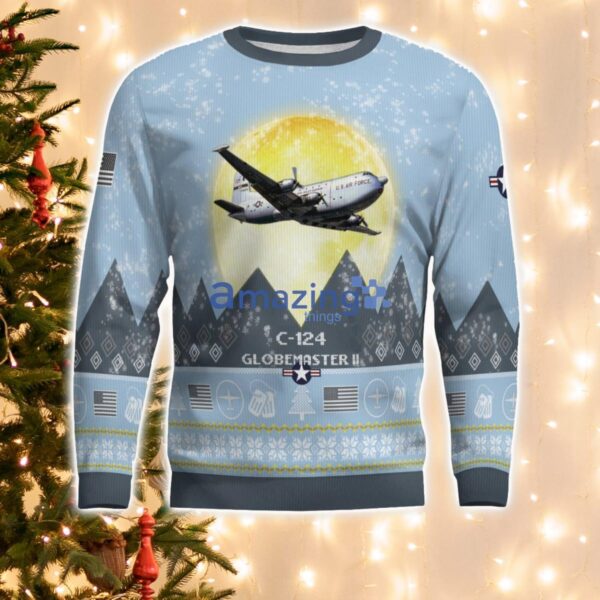 C-124 Globemaster II C124 Light Blue Aircraft Moonlight 3D Ugly Christmas Sweater Christmas Gift Product Photo 2