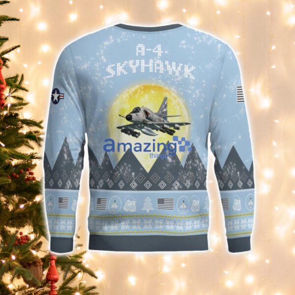 A-4 Skyhawk A4 Light Blue Aircraft Moonlight 3D Ugly Christmas Sweater Christmas Gift Product Photo 2