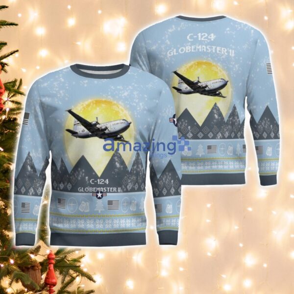 C-124 Globemaster II C124 Light Blue Aircraft Moonlight 3D Ugly Christmas Sweater Christmas Gift Product Photo 1