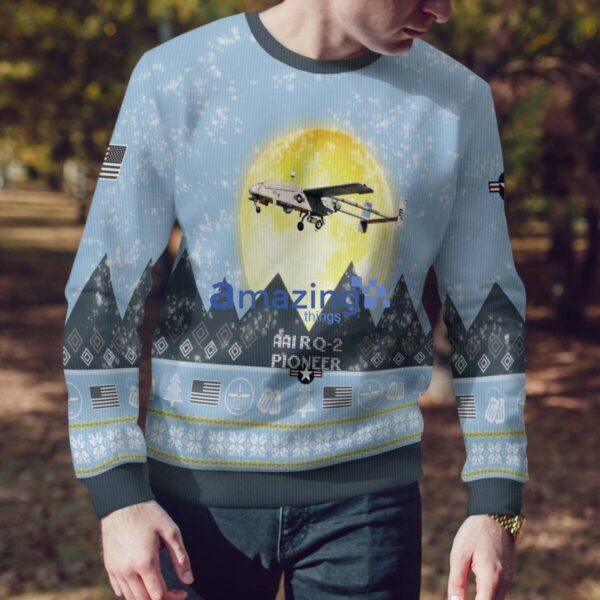 AAI RQ-2 Pioneer RQ2 Light Blue Aircraft Moonlight 3D Ugly Christmas Sweater Christmas Gift Product Photo 4