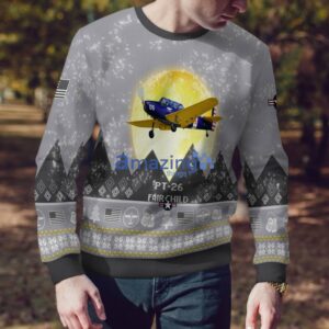 Fairchild PT 26 PT26 Aircraft Moonlight And Mountain Pattern Ugly Christmas Sweater Aircraft Lovers Christmas Gift image Fairchild PT-26 PT26 Aircraft Moonlight And Mountain Pattern Ugly Christmas Sweater Aircraft Lovers Christmas Gift Product Photo 4