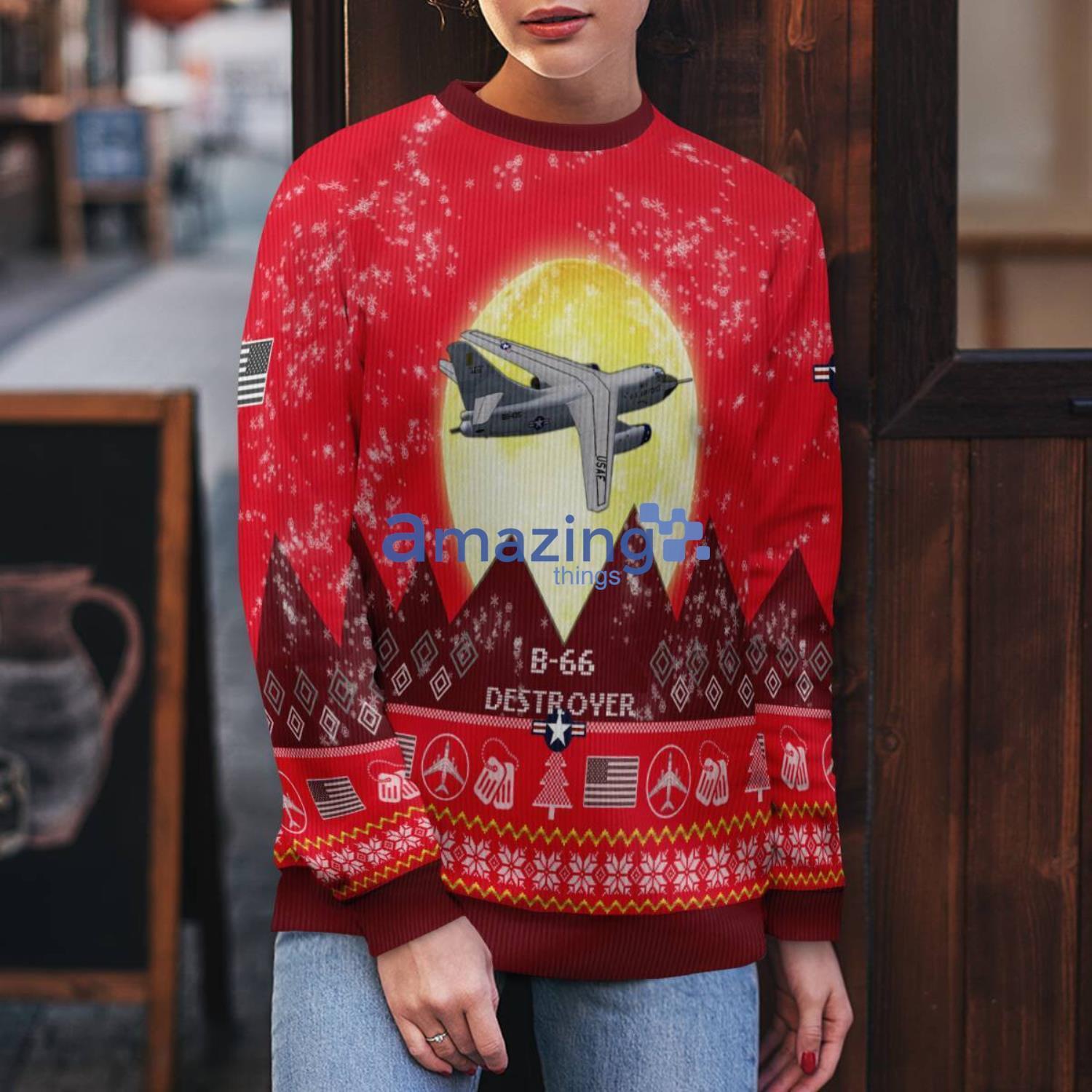B 66 Destroyer B66 Aircraft Moonlight Red Color Ugly Christmas Sweater Christmas Gift image B-66 Destroyer B66 Aircraft Moonlight Red Color Ugly Christmas Sweater Christmas Gift Product Photo 5