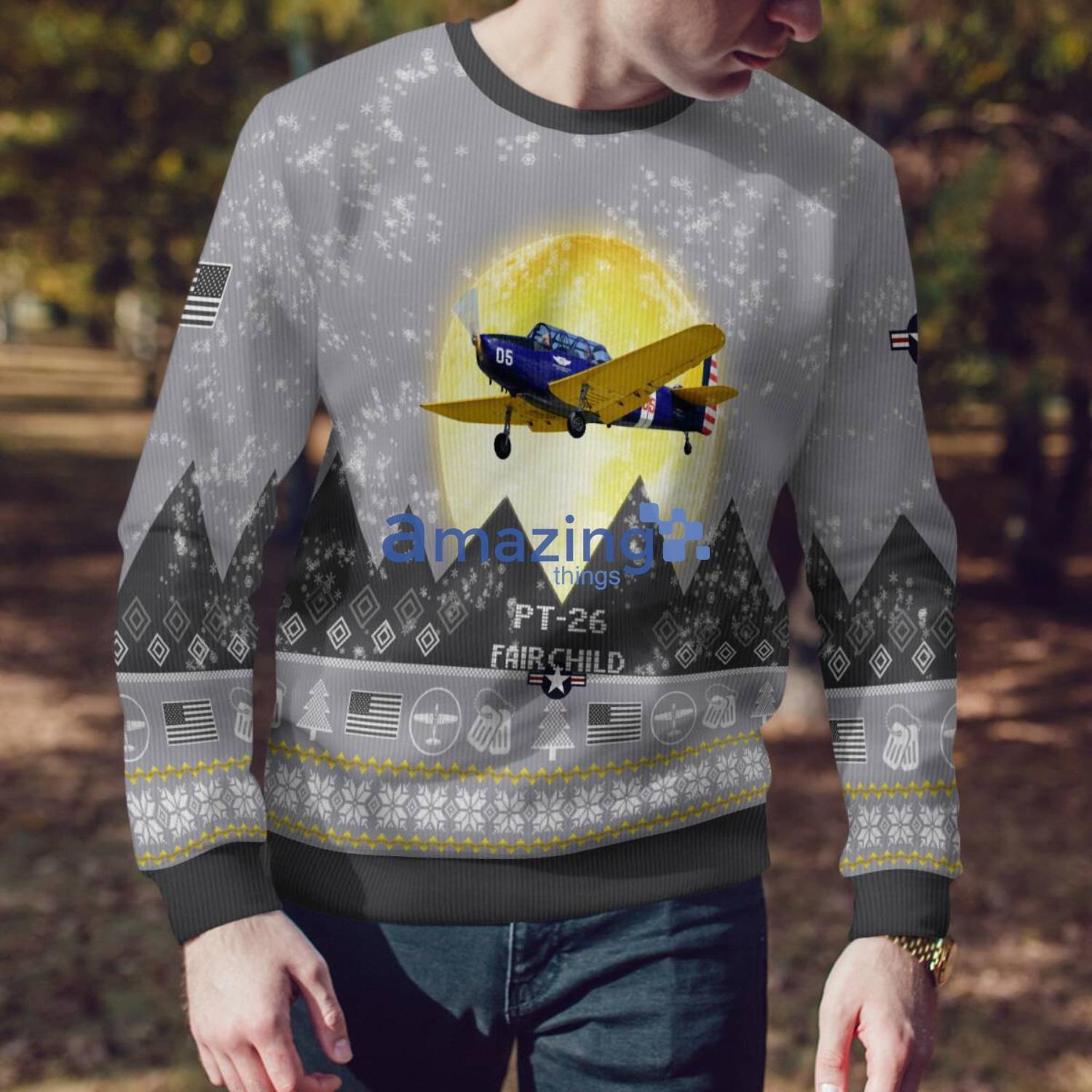 Fairchild PT 26 PT26 Aircraft Moonlight And Mountain Pattern Ugly Christmas Sweater Aircraft Lovers Christmas Gift image Fairchild PT-26 PT26 Aircraft Moonlight And Mountain Pattern Ugly Christmas Sweater Aircraft Lovers Christmas Gift Product Photo 4