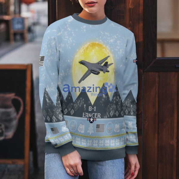 B-1 Lancer B1 Light Blue Aircraft Moonlight 3D Ugly Christmas Sweater Christmas Gift Product Photo 5