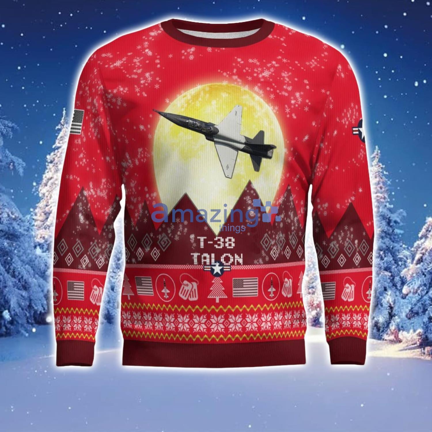 T 38 Talon T38 Aircraft Moonlight Red Color Ugly Christmas Sweater Christmas Gift image T-38 Talon T38 Aircraft Moonlight Red Color Ugly Christmas Sweater Christmas Gift Product Photo 2
