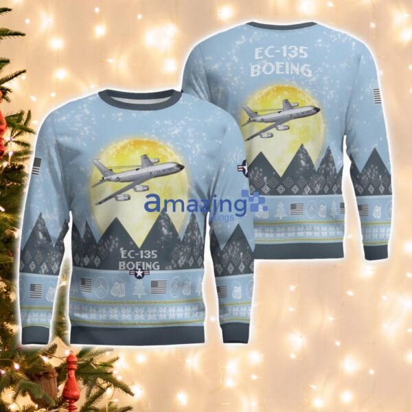 Boeing EC-135 EC135 Light Blue Aircraft Moonlight 3D Ugly Christmas Sweater Christmas Gift Product Photo 1