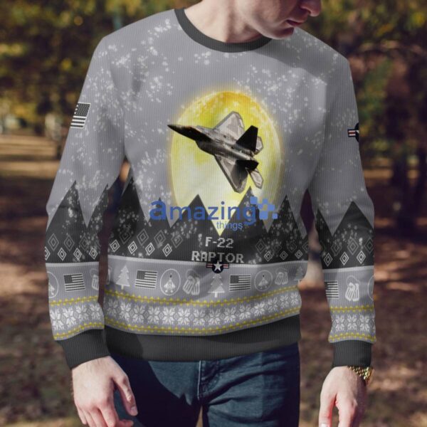 F-22 Raptor F22 Aircraft Moonlight And Mountain Pattern Ugly Christmas Sweater Aircraft Lovers Christmas Gift Product Photo 3