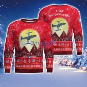 T-33 Shooting Star T33 Aircraft Moonlight Red Color Ugly Christmas Sweater Christmas Gift Product Photo 1
