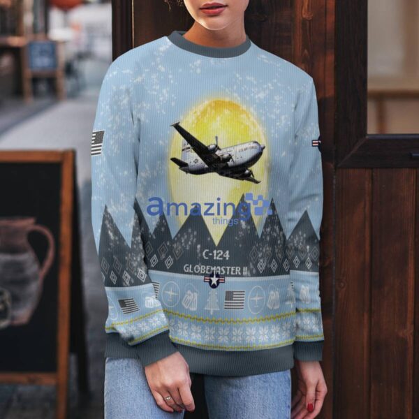 C-124 Globemaster II C124 Light Blue Aircraft Moonlight 3D Ugly Christmas Sweater Christmas Gift Product Photo 5