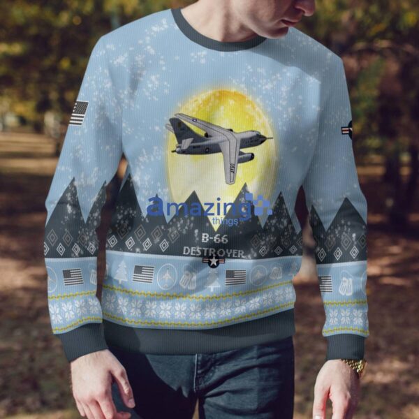 B-66 Destroyer B66 Light Blue Aircraft Moonlight 3D Ugly Christmas Sweater Christmas Gift Product Photo 4