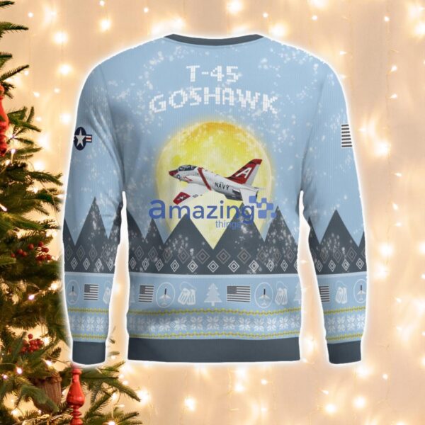 T-45 Goshawk T45 Light Blue Aircraft Moonlight 3D Ugly Christmas Sweater Christmas Gift Product Photo 3