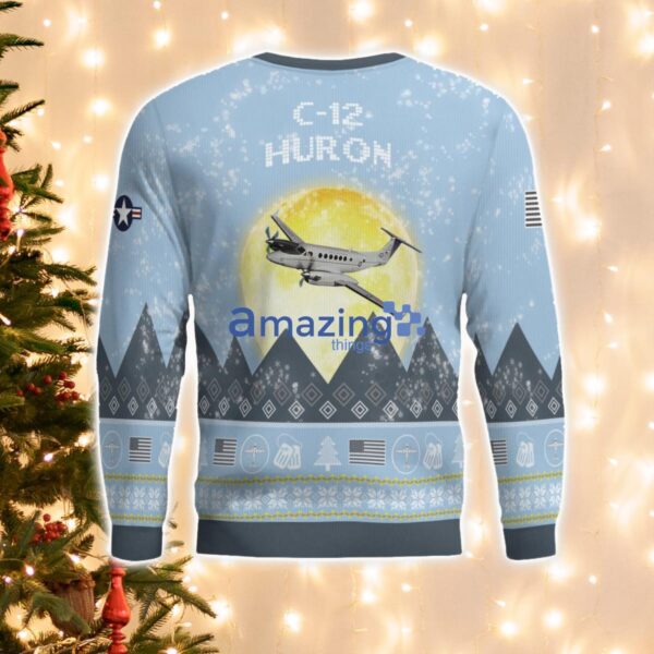 C-12 Huron C12 Light Blue Aircraft Moonlight 3D Ugly Christmas Sweater Christmas Gift Product Photo 3