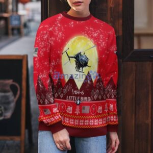 MH-6 Little Bird MH6 Aircraft Moonlight Red Color Ugly Christmas Sweater Christmas Gift Product Photo 5