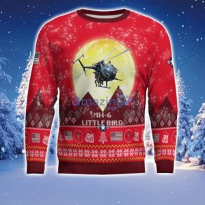 MH-6 Little Bird MH6 Aircraft Moonlight Red Color Ugly Christmas Sweater Christmas Gift Product Photo 2