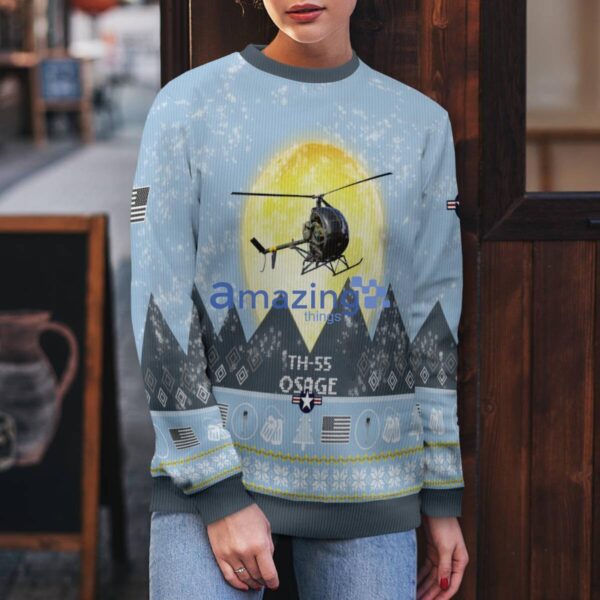 TH-55 Osage TH55 Light Blue Aircraft Moonlight 3D Ugly Christmas Sweater Christmas Gift Product Photo 5