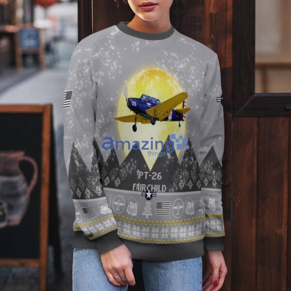 Fairchild PT-26 PT26 Aircraft Moonlight And Mountain Pattern Ugly Christmas Sweater Aircraft Lovers Christmas Gift Product Photo 5