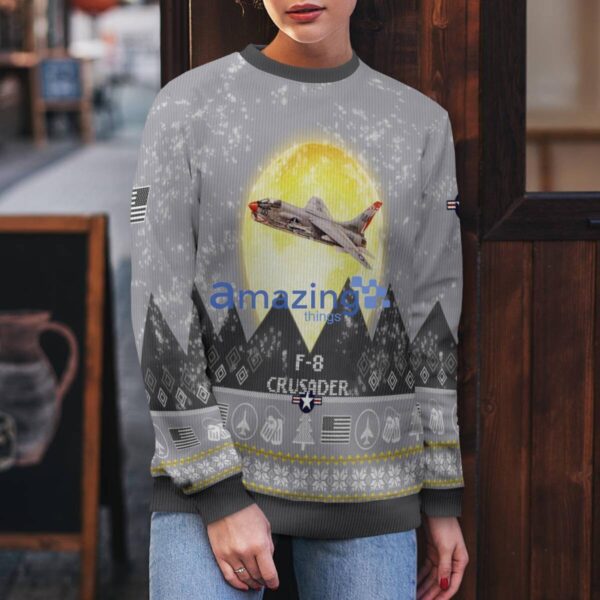 F-8 Crusader F8 Aircraft Moonlight And Mountain Pattern Ugly Christmas Sweater Aircraft Lovers Christmas Gift Product Photo 5