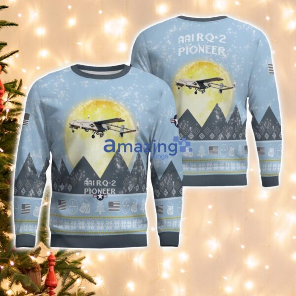 AAI RQ-2 Pioneer RQ2 Light Blue Aircraft Moonlight 3D Ugly Christmas Sweater Christmas Gift Product Photo 1