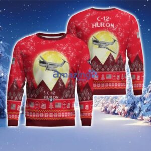 C-12 Huron C12 Aircraft Moonlight Red Color Ugly Christmas Sweater Christmas Gift Product Photo 1