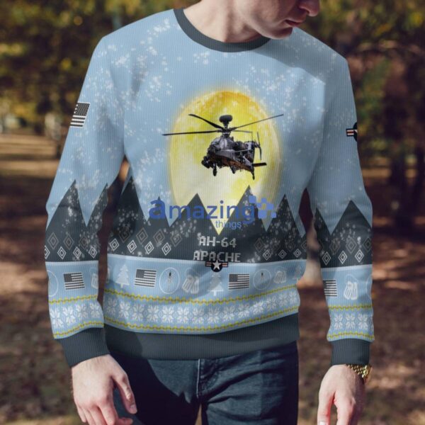 AH-64 Apache AH64 Light Blue Aircraft Moonlight 3D Ugly Christmas Sweater Christmas Gift Product Photo 4