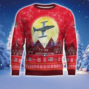 T-33 Shooting Star T33 Aircraft Moonlight Red Color Ugly Christmas Sweater Christmas Gift Product Photo 2