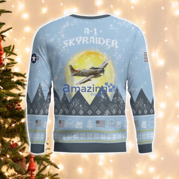 A-1 Skyraider A1 Light Blue Aircraft Moonlight 3D Ugly Christmas Sweater Christmas Gift Product Photo 2