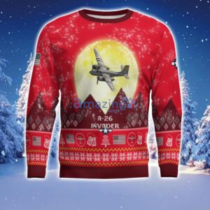 A-26 Invader A26 Aircraft Moonlight Red Color Ugly Christmas Sweater Christmas Gift Product Photo 2