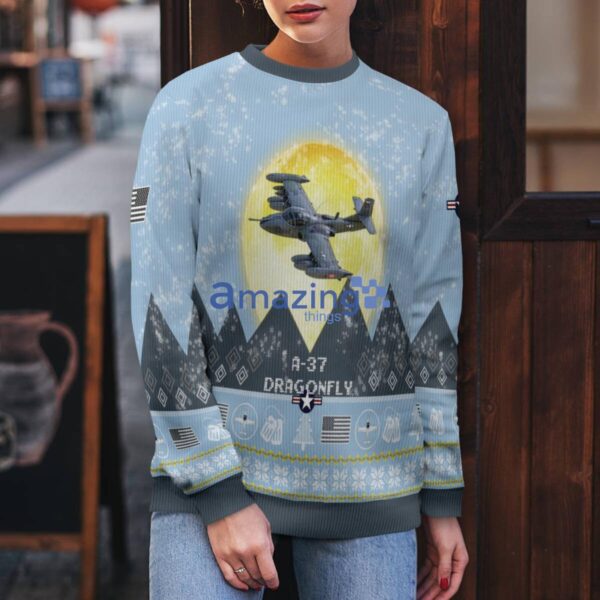 A-37 Dragonfly A37 Light Blue Aircraft Moonlight 3D Ugly Christmas Sweater Christmas Gift Product Photo 5