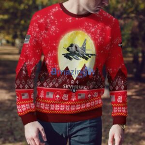 A-4 Skyhawk A4 Aircraft Moonlight Red Color Ugly Christmas Sweater Christmas Gift Product Photo 3