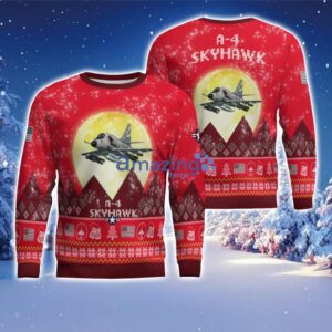 A-4 Skyhawk A4 Aircraft Moonlight Red Color Ugly Christmas Sweater Christmas Gift Product Photo 1