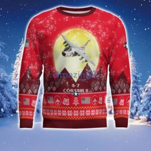 A-7 Corsair II A7 Aircraft Moonlight Red Color Ugly Christmas Sweater Christmas Gift Product Photo 2