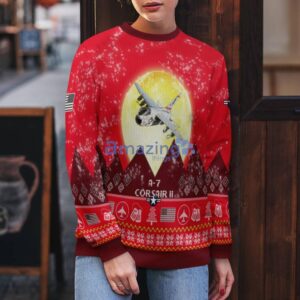 A-7 Corsair II A7 Aircraft Moonlight Red Color Ugly Christmas Sweater Christmas Gift Product Photo 4