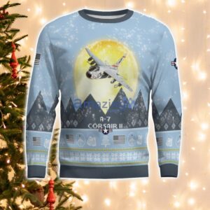A-7 Corsair II A7 Light Blue Aircraft Moonlight 3D Ugly Christmas Sweater Christmas Gift Product Photo 2