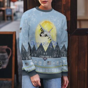 A-7 Corsair II A7 Light Blue Aircraft Moonlight 3D Ugly Christmas Sweater Christmas Gift Product Photo 4