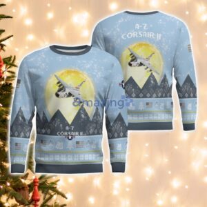 A-7 Corsair II A7 Light Blue Aircraft Moonlight 3D Ugly Christmas Sweater Christmas Gift Product Photo 1