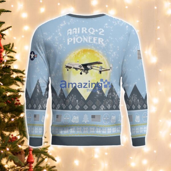 AAI RQ-2 Pioneer RQ2 Light Blue Aircraft Moonlight 3D Ugly Christmas Sweater Christmas Gift Product Photo 3