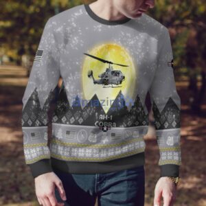 AH-1 Cobra AH1 Aircraft Moonlight And Mountain Pattern Ugly Christmas Sweater Aircraft Lovers Christmas Gift Product Photo 4