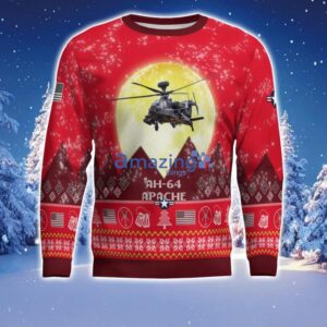 AH-64 Apache AH64 Aircraft Moonlight Red Color Ugly Christmas Sweater Christmas Gift Product Photo 2